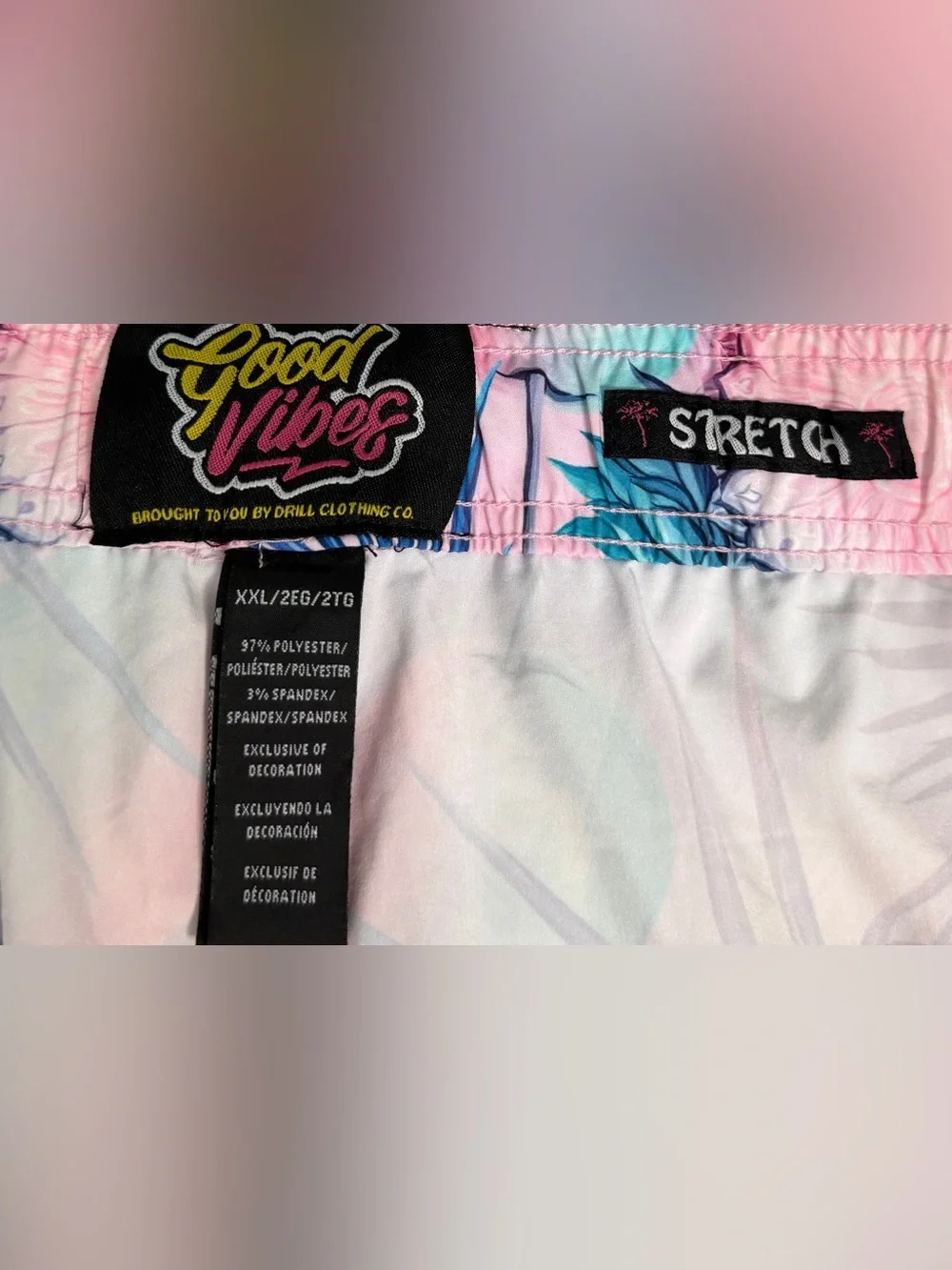 Good Vibes by DRILL Clothing Co Men’s 2XL Tropical Stretch Swim Trunks
